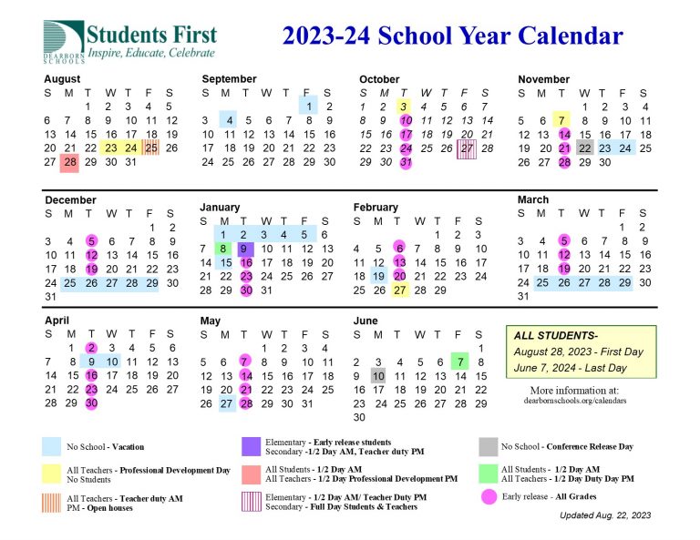 Graphic of 2023-24 calendar for the district