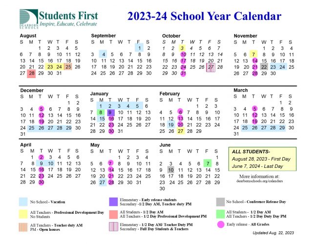 Graphic of 2023-24 calendar for the district