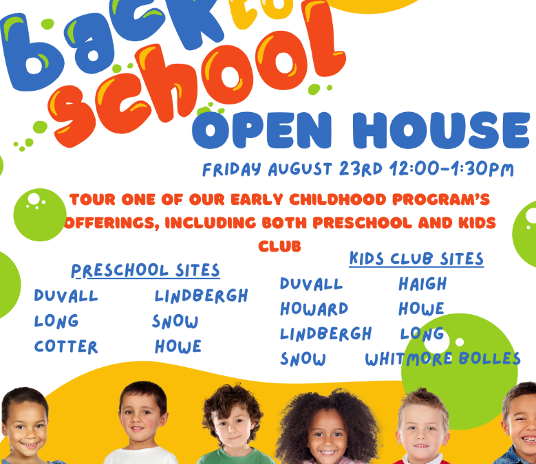 Preschool and Kids Club childcare holding Snow open house on Friday, Aug. 23